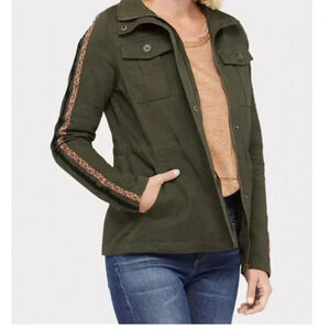 Peyton Jensen XS military olive green jacket with animal print detail on sleeve